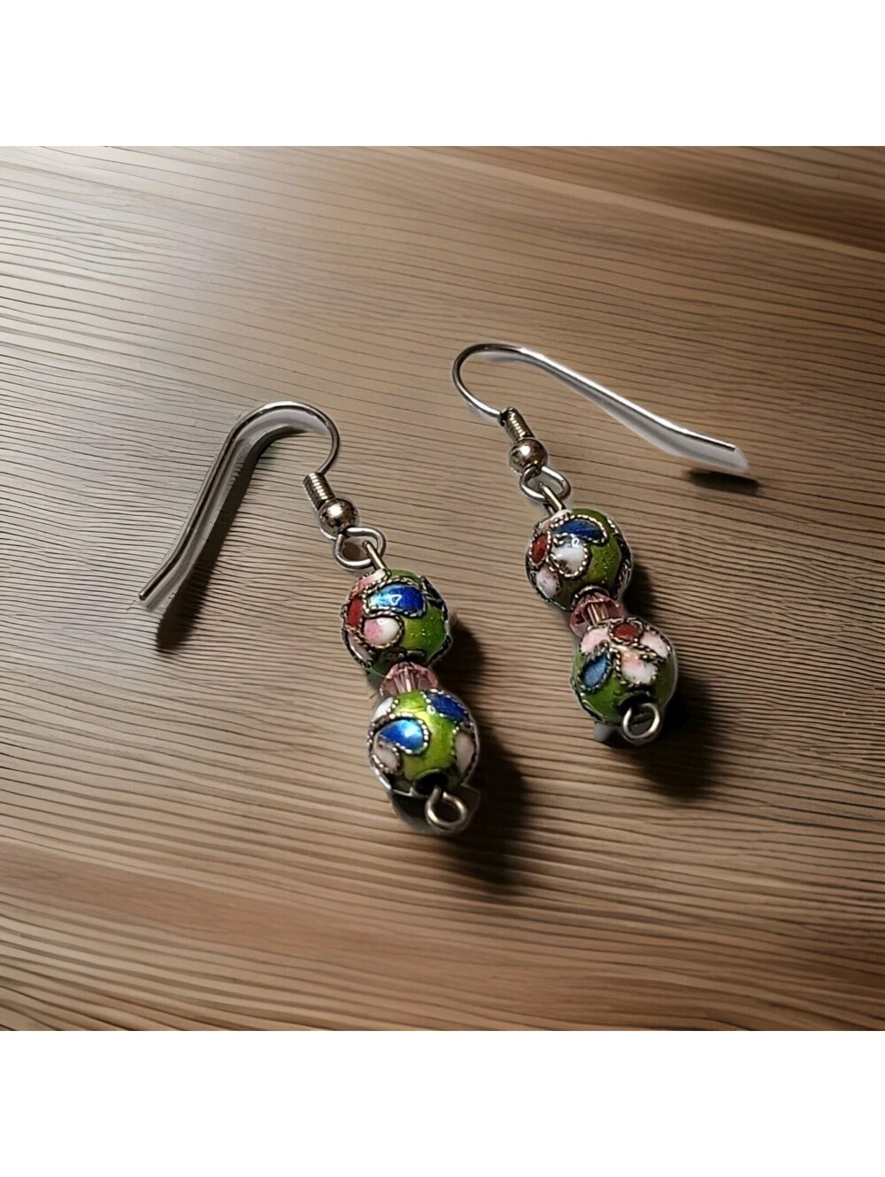 Rare Cloisonne Goldtone Ornate Earrings Danglers Beautiful M10